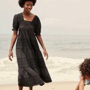 DÔEN black lace detail dress, medium, unlined, good condition